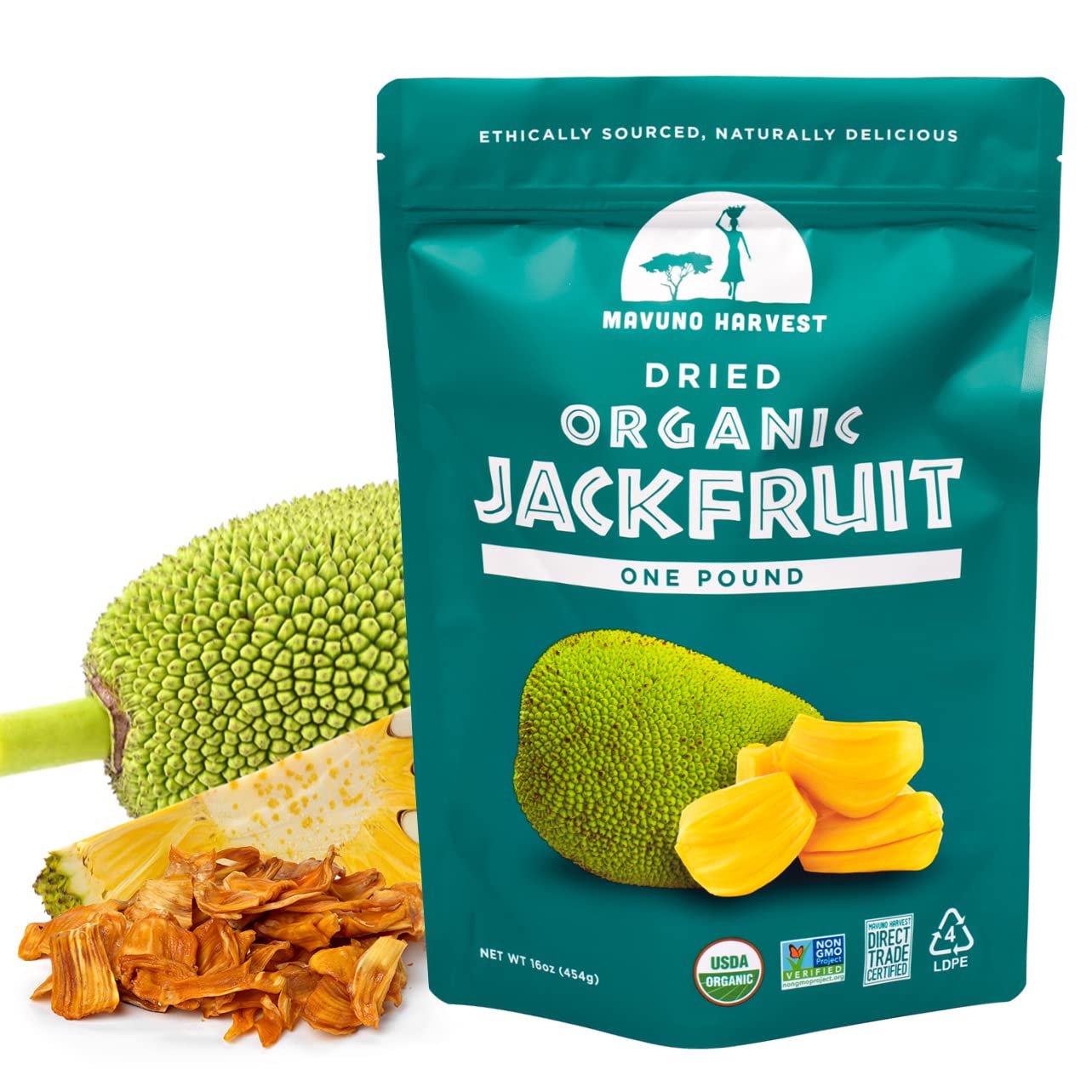 Mavuno Harvest Dried Jackfruit Snacks | Unsweetened, Gluten Free | 1 Pound Bag
