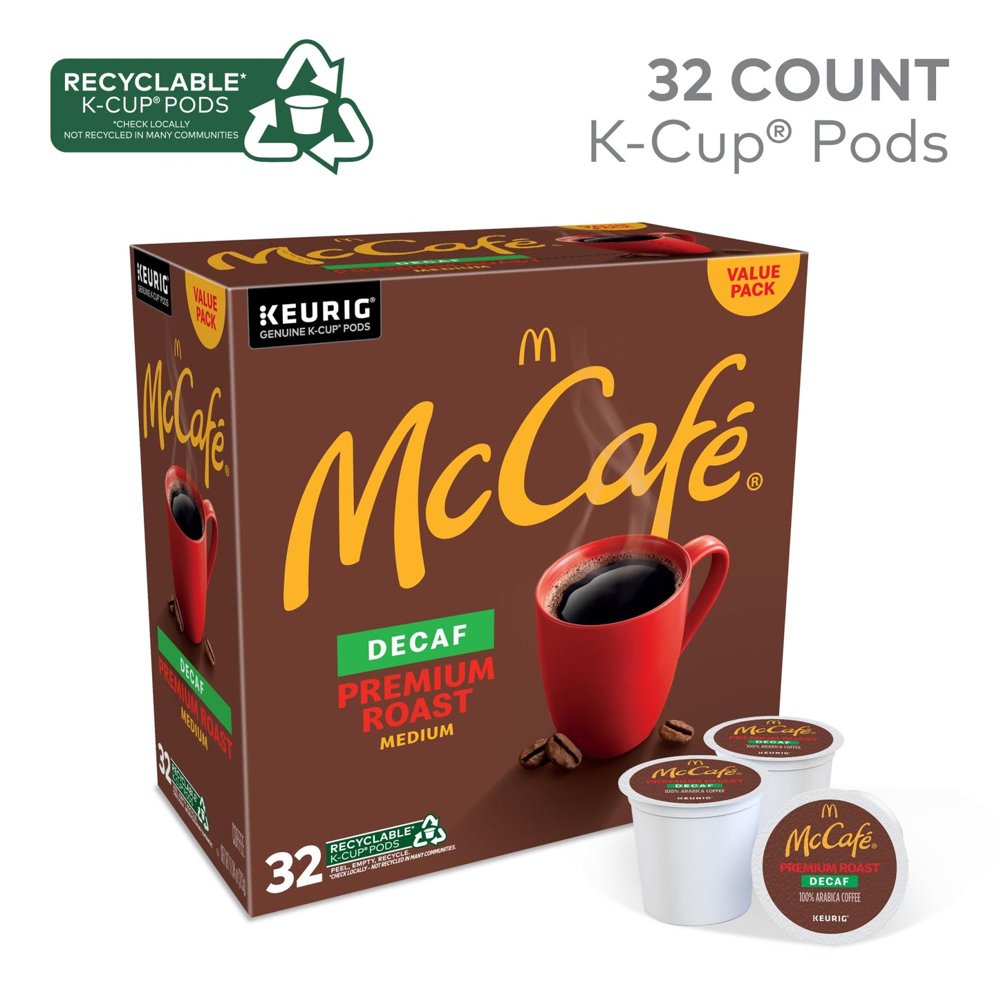 McCafe Keurig K-Cup Pods, Premium Roast Decaf, 32 Count, Model 5000358130
