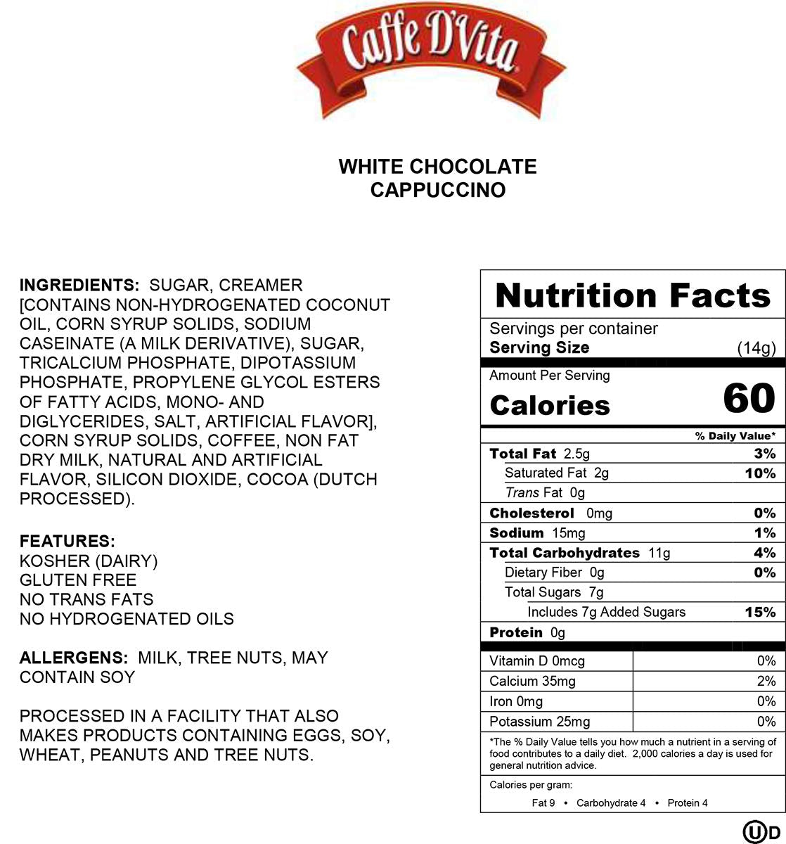 Caffe D'Vita Cappuccino Assortment (White Chocolate, English Toffee, Hazelnut, Mocha, French Vanilla, Caramel) - Instant Cappucc