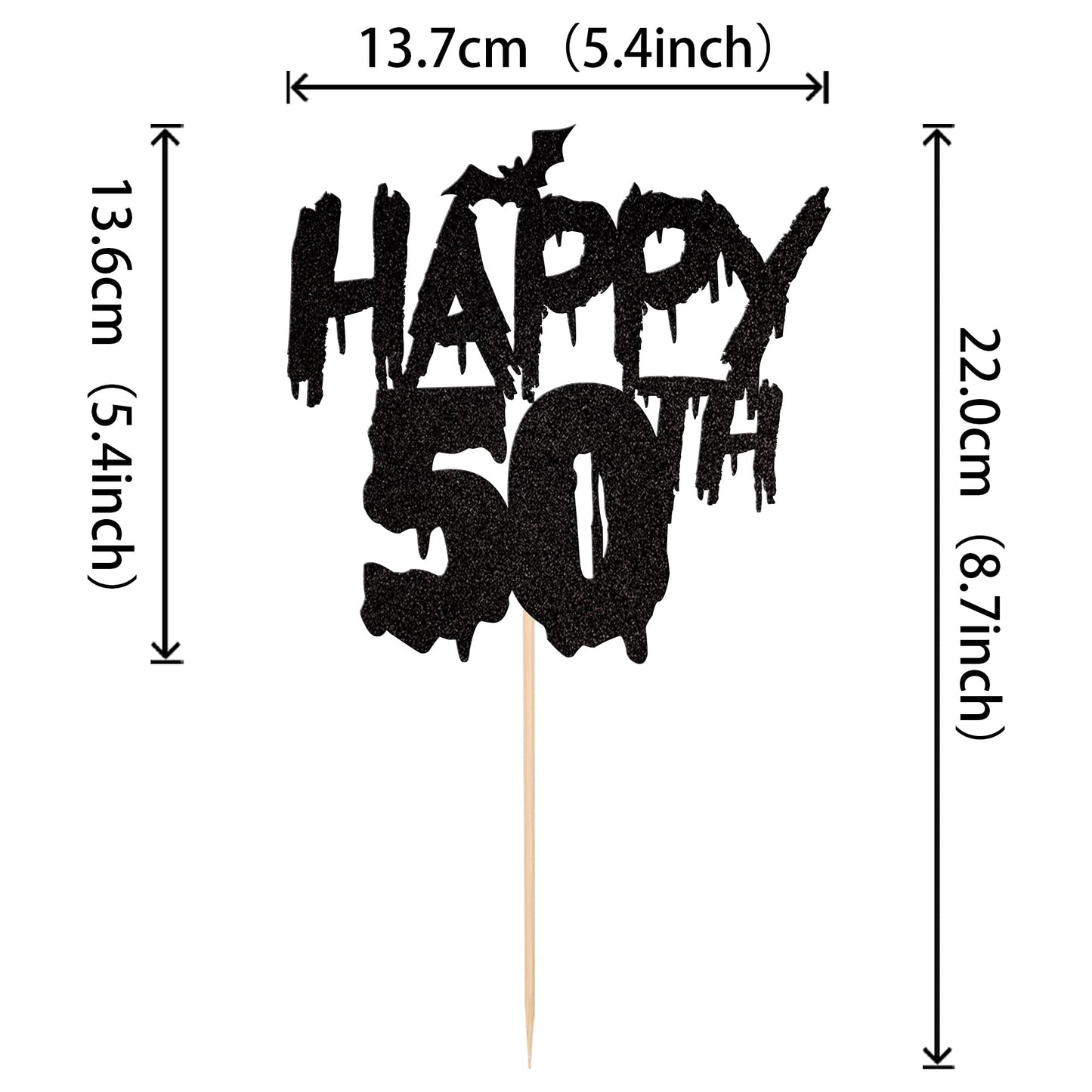 1 Pcs Halloween Theme Happy 50Th Birthday Cake Topper Glitter Cheers To 50 Years Bat Halloween Cake Pick For Halloween Happy 50T
