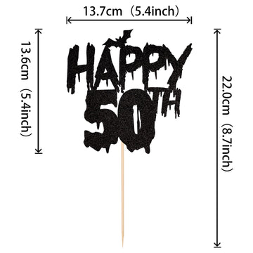 1 Pcs Halloween Theme Happy 50Th Birthday Cake Topper Glitter Cheers To 50 Years Bat Halloween Cake Pick For Halloween Happy 50T