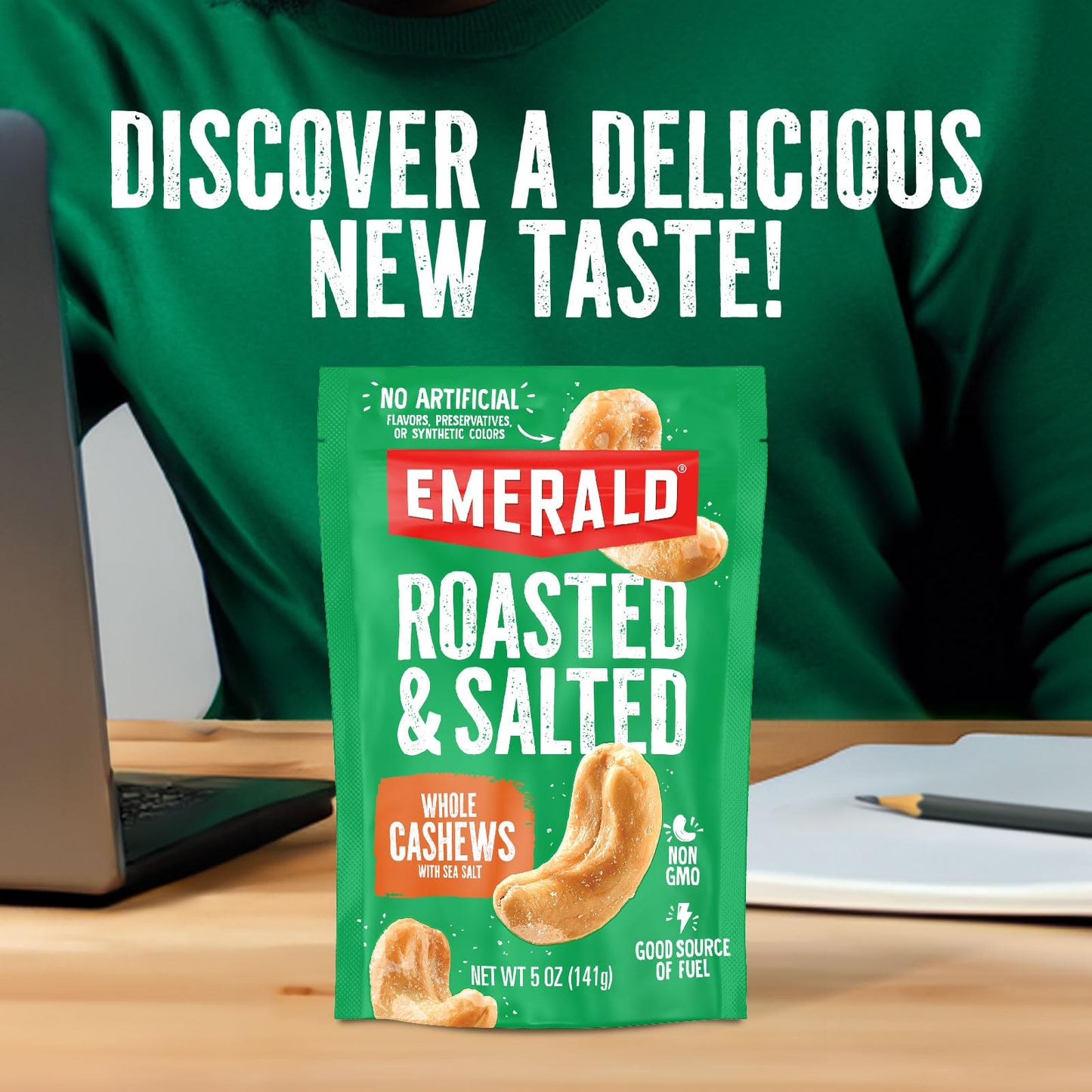 Emerald Nuts Roasted and Salted Whole Cashews (1-Pack) | 36oz Resealable Bulk Bag | Plant-Based Protein, Kosher Certified, Non-G