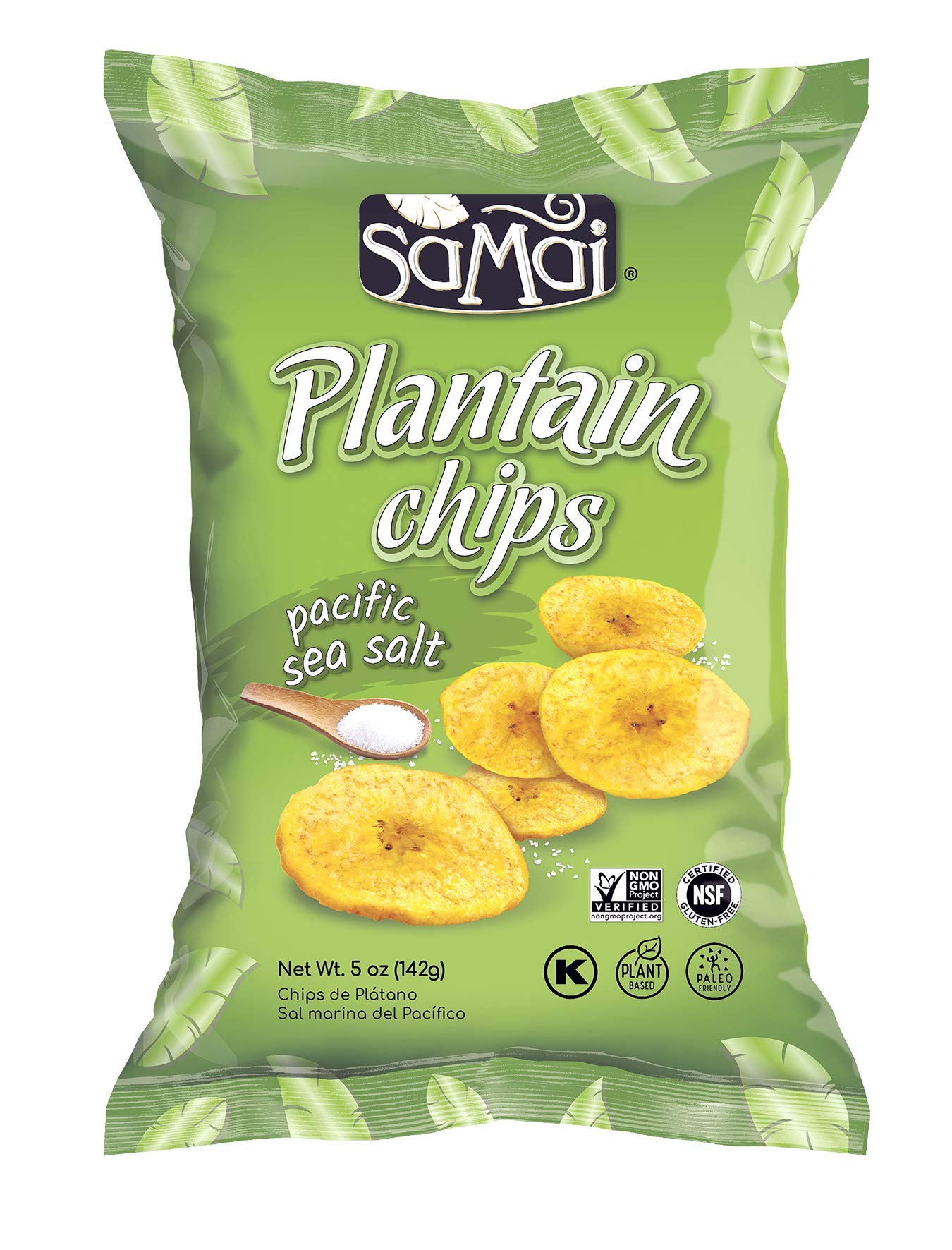 Samai Pacific Sea Salt Plantain Chips 5Oz (Pack Of 8) - Gluten Free, All Natural, Non-Gmo And Kosher