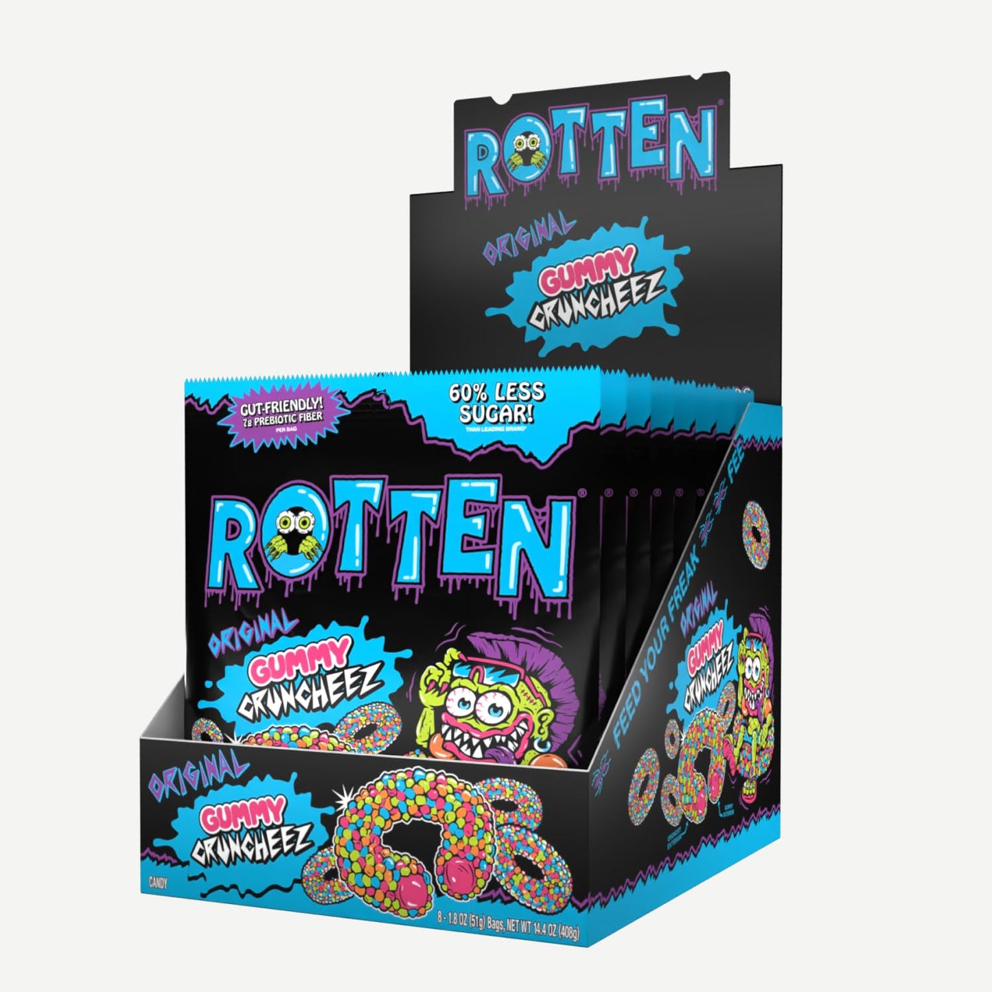 Rotten Original Gummy Cruncheez - Low Sugar, Low Calorie, 5g Gut-Friendly Prebiotic Fiber, Gluten Free Candy, No Artificial Dyes