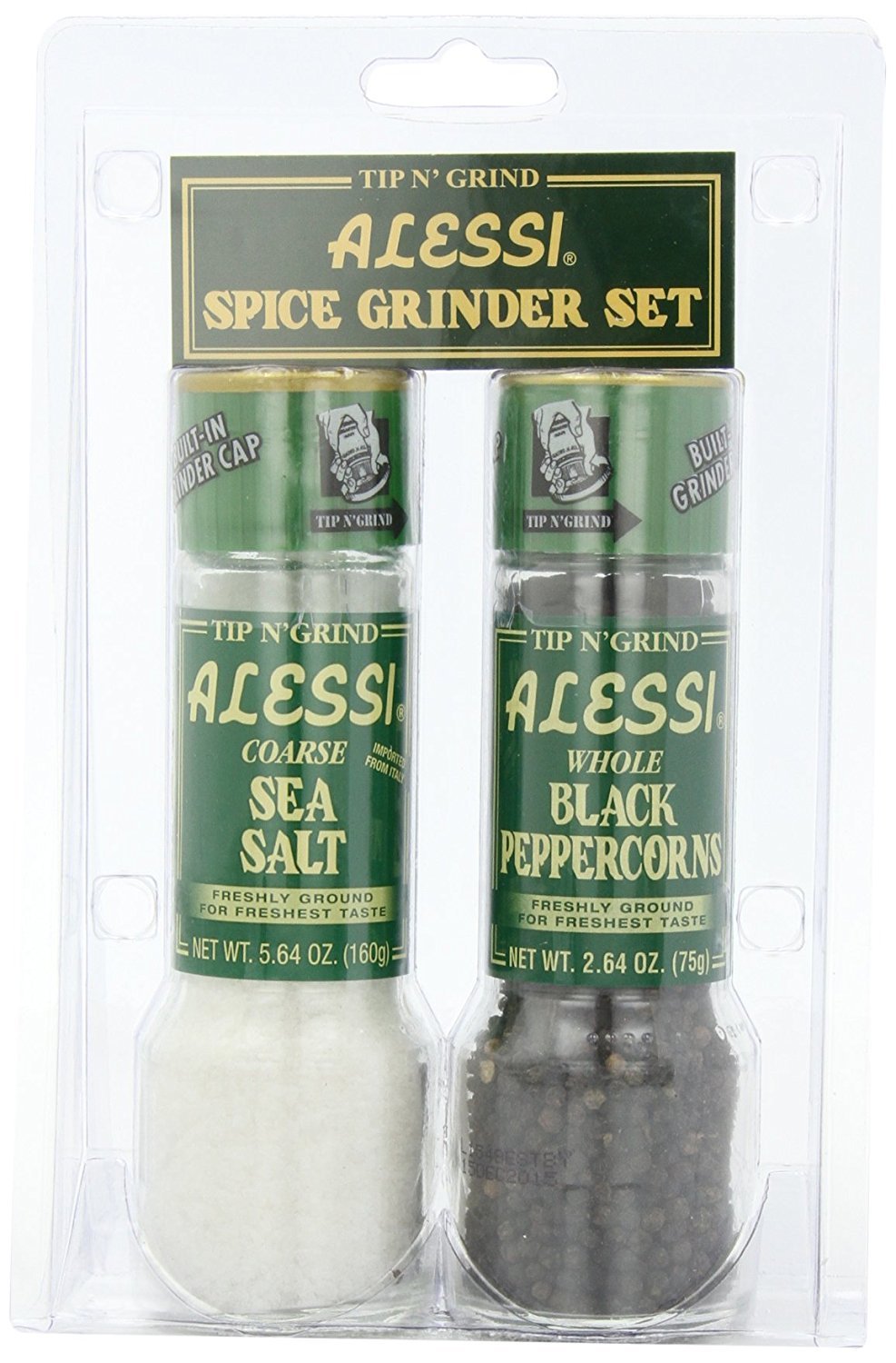 Alessi Grinder Set - Sea Salt & Black Peppercorns - Pack of 6 - Glass - Black - Model 8541944344