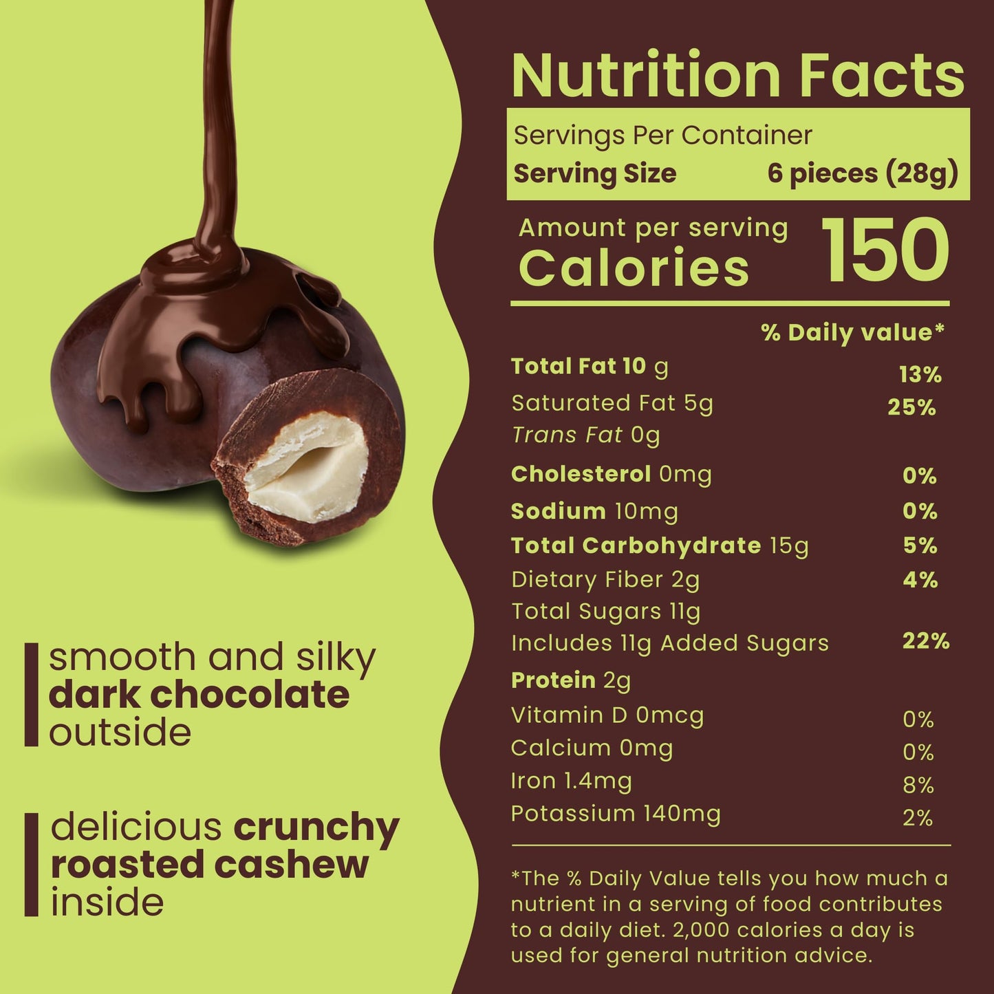 Nutic Dark Chocolate Covered Cashews - 1 Lb, Irresistibly Rich Dark Chocolate Coating, Perfect Holiday Treats & Snacks, Made In