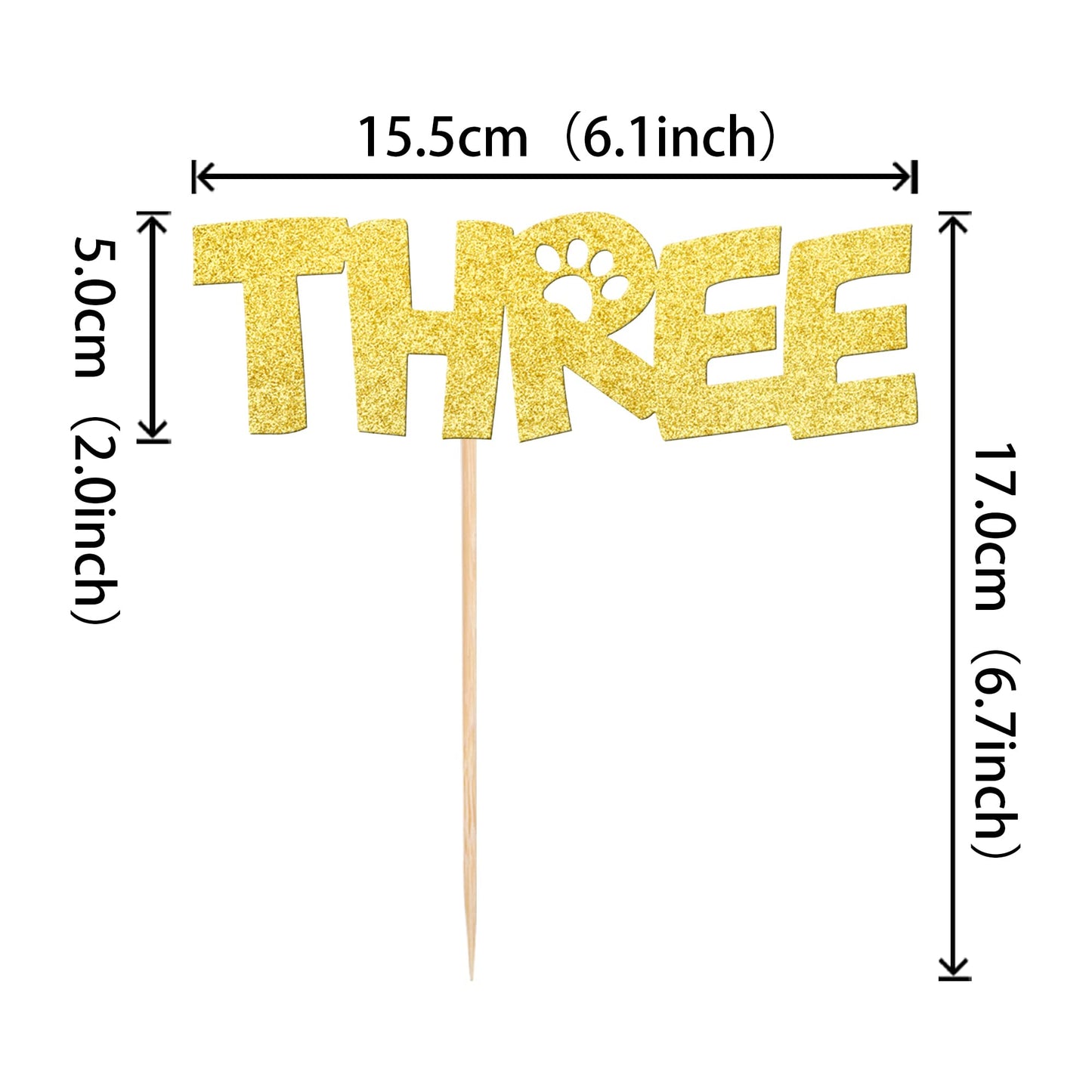 1 Pcs Three Cake Topper Gold Glitter Dog Paw 3 Years Old Birthday Cake Pick Decorations For Puppy Dog Let'S Pawty For Kids Boys