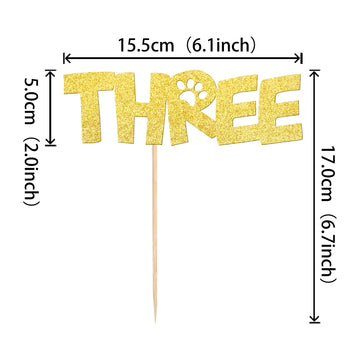 1 Pcs Three Cake Topper Gold Glitter Dog Paw 3 Years Old Birthday Cake Pick Decorations For Puppy Dog Let'S Pawty For Kids Boys