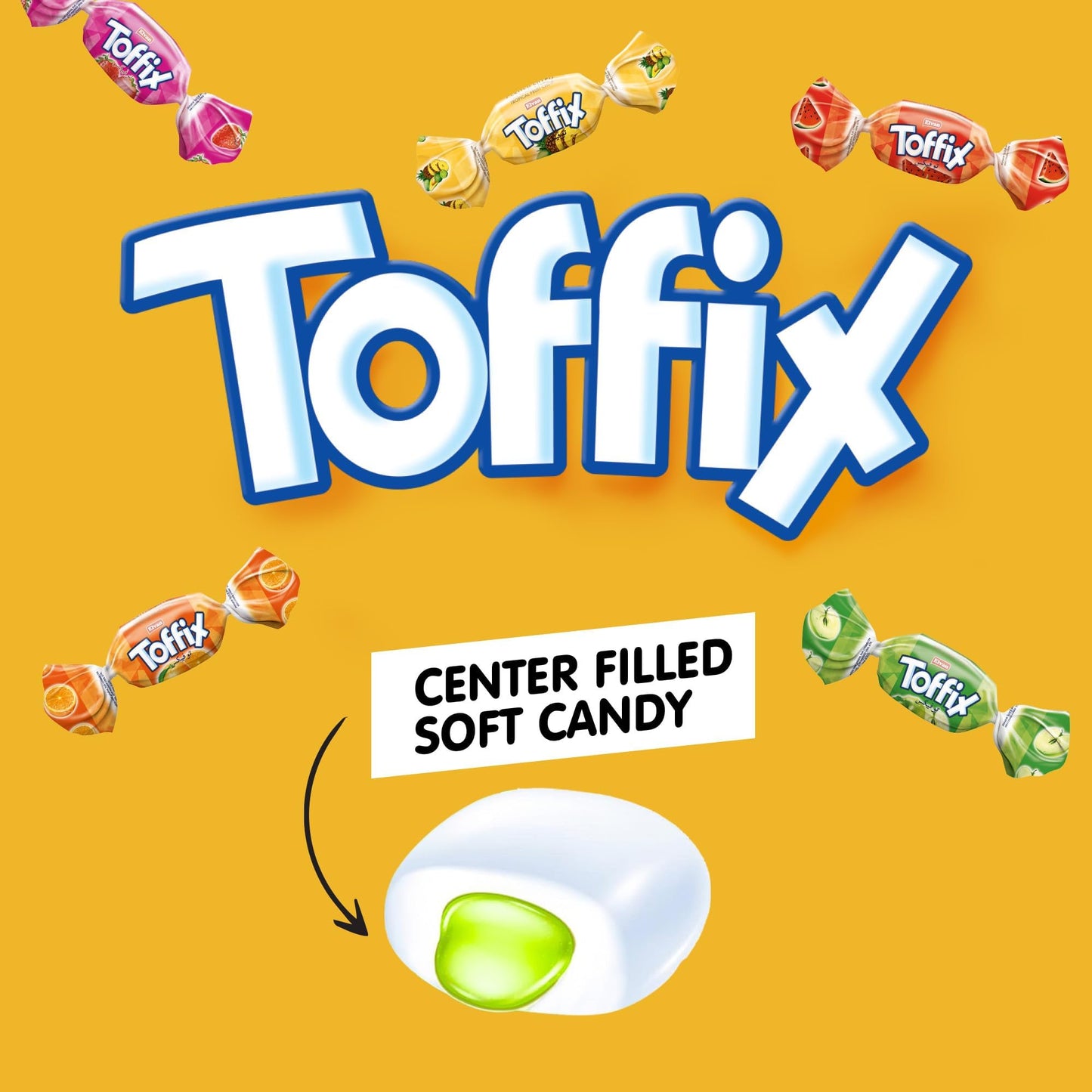 Toffix | Fruit Chews Assorted Bulk Candy 250+ Pieces | Center-Filled Soft Fruit Chews Candy - Individually Wrapped - 2.2 Pound (