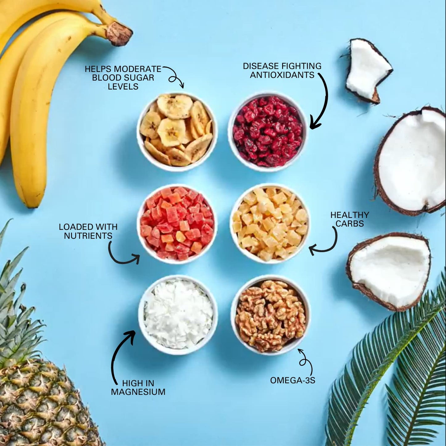 Power Up High Energy Trail Mix By Gourmet Nut, Walnuts, Banana Chips, Cashews, Coconut, Cranberries & Papaya Mix - Keto & Paleo