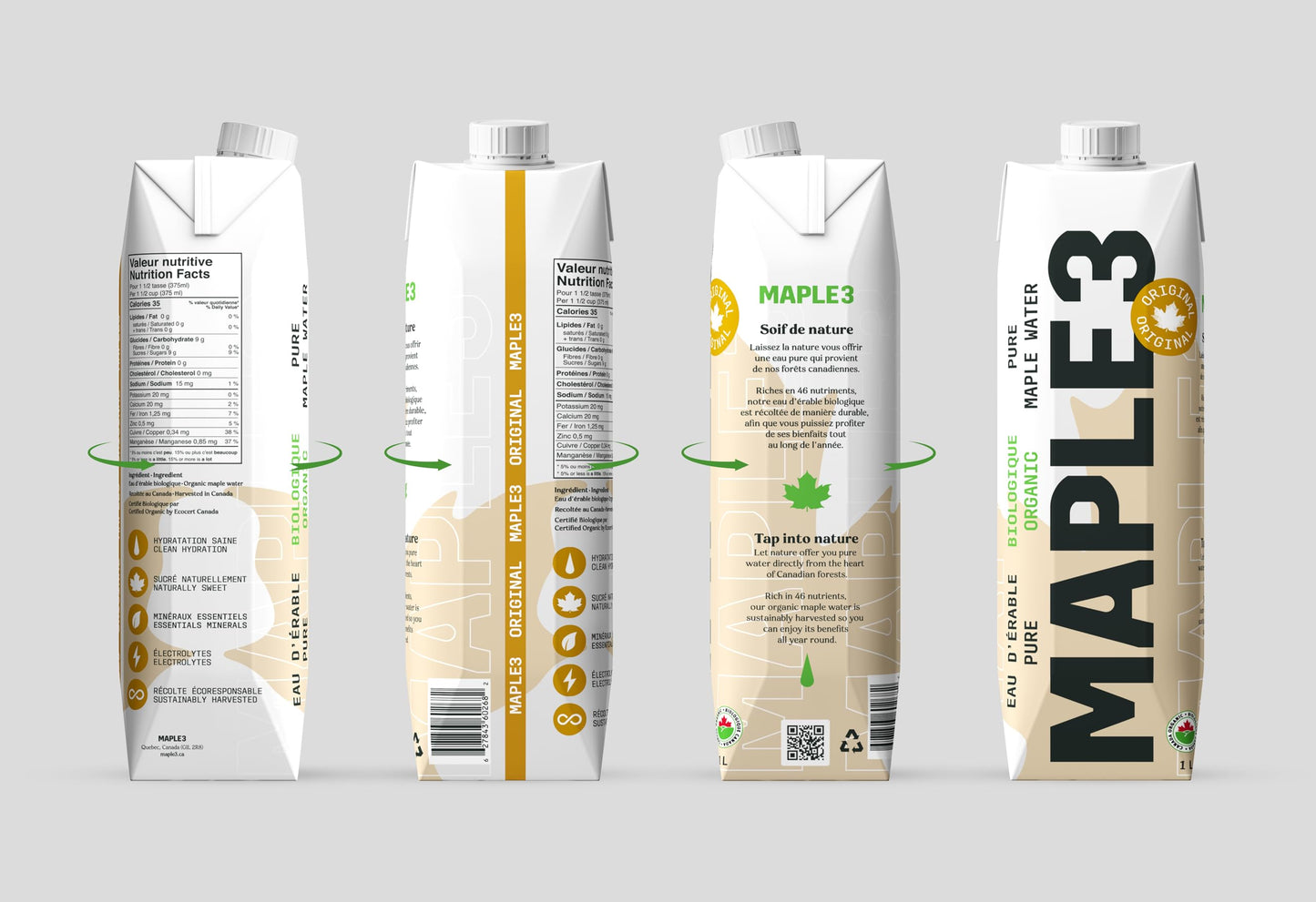 Maple3 Organic Maple Water, 100% Natural Hydratation, Straight from a Tree, 1 Ingredient (Maple Sap), 46 Essential Bioactive Com