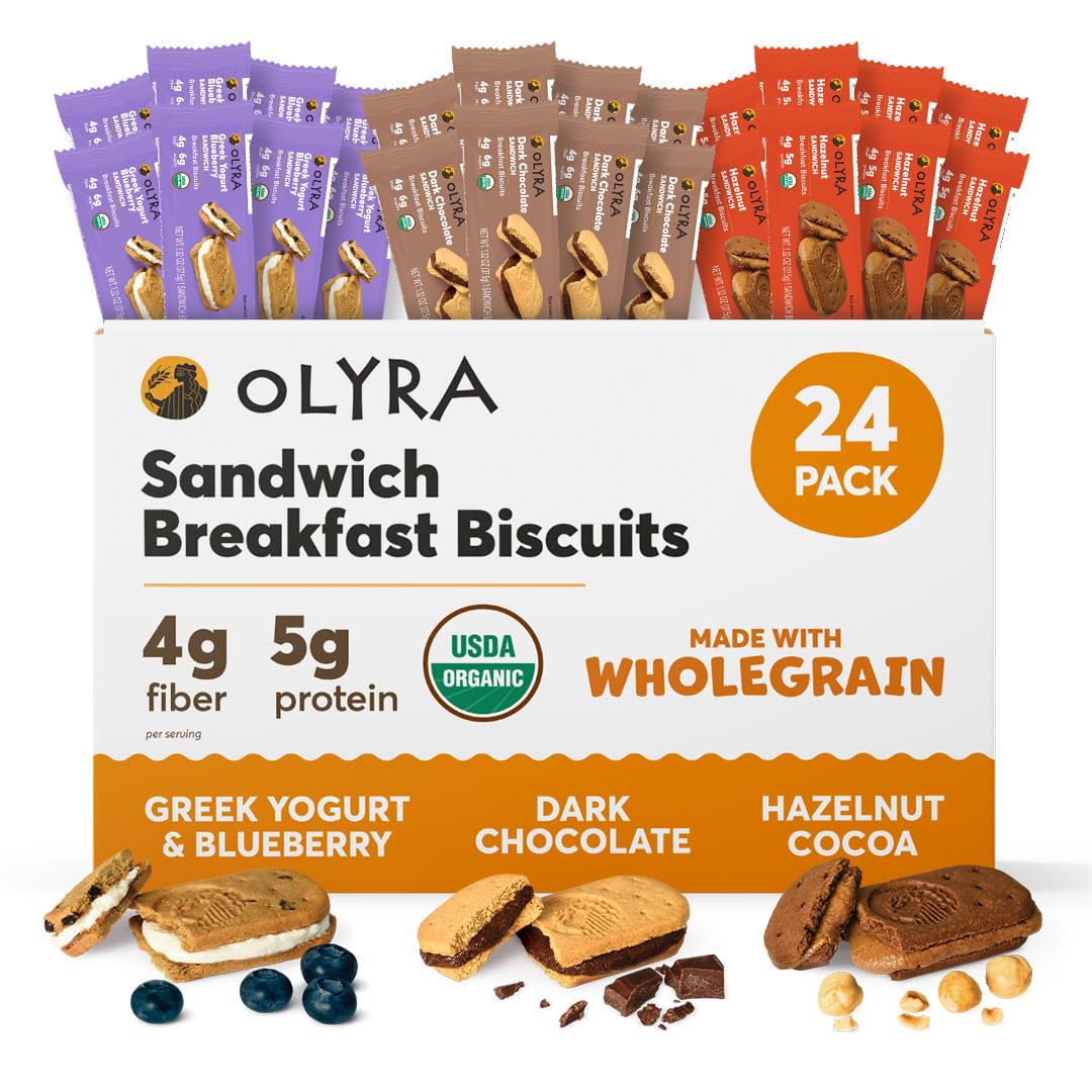 Olyra Variety Pack Sandwich Breakfast Biscuits, Healthy Snacks for Adults and Kids, Low Sugar, Organic Cookies, Office Snacks, U