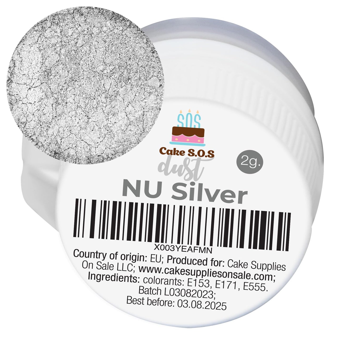 Cake S.O.S Nu Silver Edible Metallic Luster Dust - 2 grams, Perfect for Baking and Decorating
