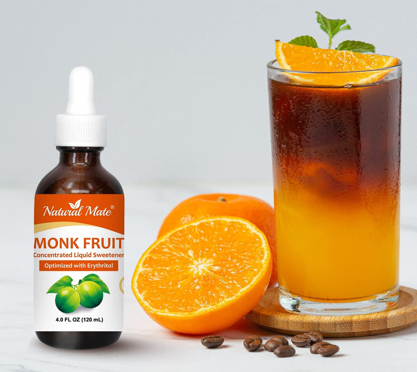 Natural Mate Monk Fruit Liquid Sweetener with Erythritol, 4 FL OZ, Glass Bottle