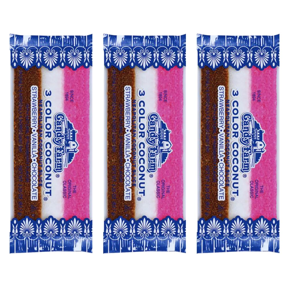 Candy Farm Neapolitan Coconut Candy Slices  3 Color Coconut  Nostalgic Coconut Slices 3 Pack