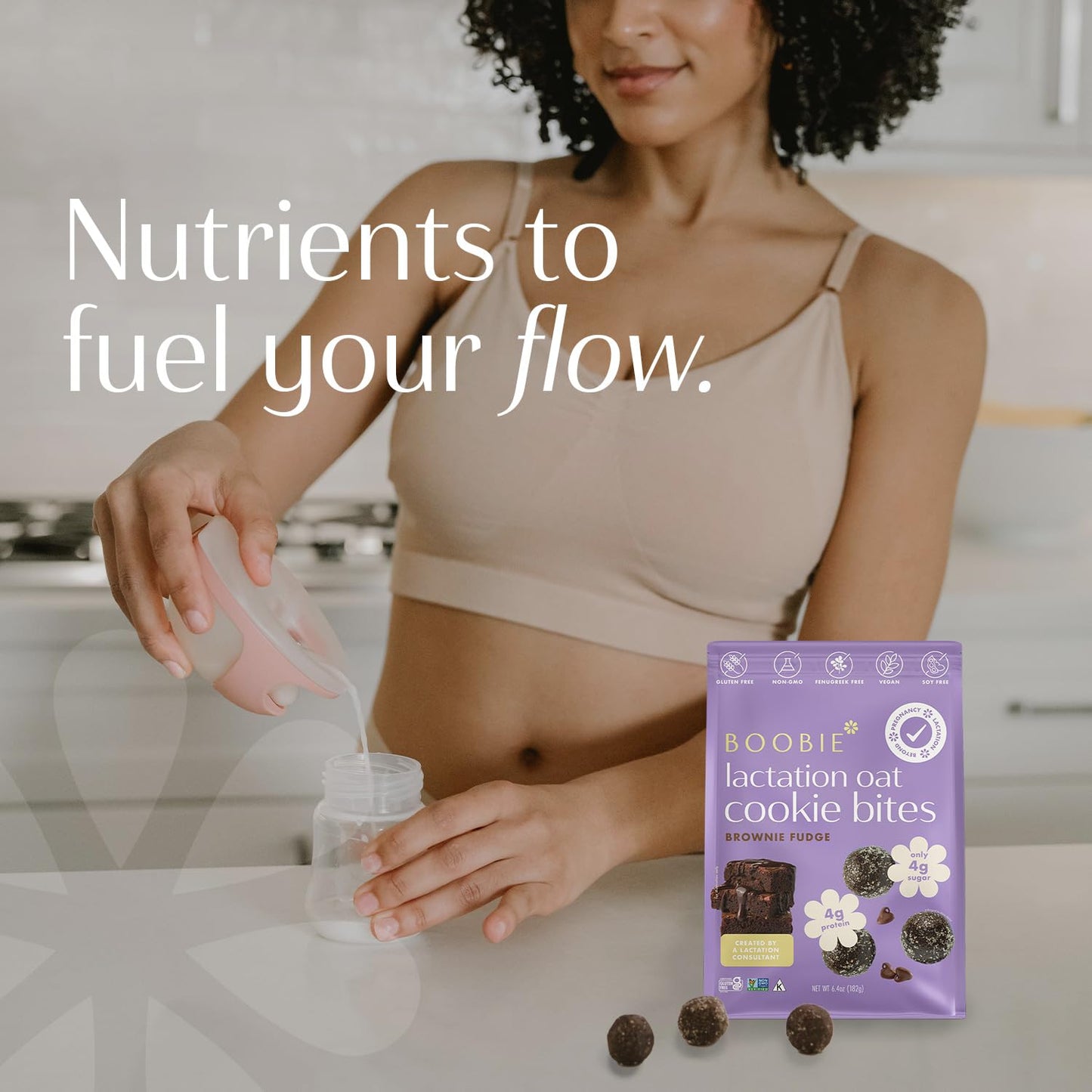 Boobie Lactation Cookies, Brownie Fudge | Vegan, Gluten-Free, Dairy-Free, Soy-Free Plant-Based Protein + Prebiotics | 5g Sugar,