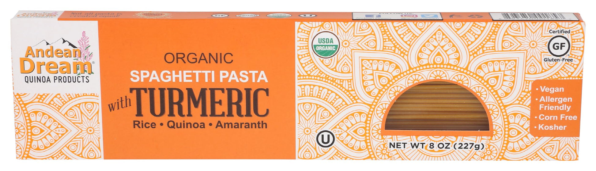 Andean Dream Organic Spaghetti With Turmeric, 8 Oz