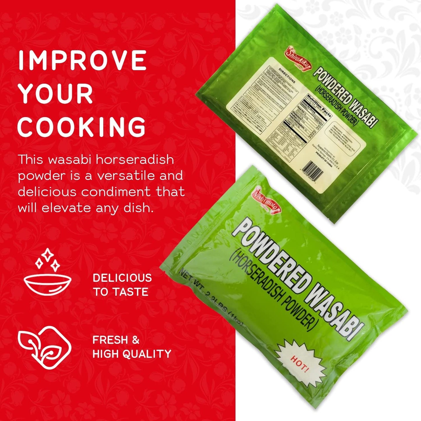 Shirakiku Wasabi Powder, Kosher Certified, 2.2 lb, Perfect for Asian Cuisine, 18.7 cm x 5 cm x 27.8 cm