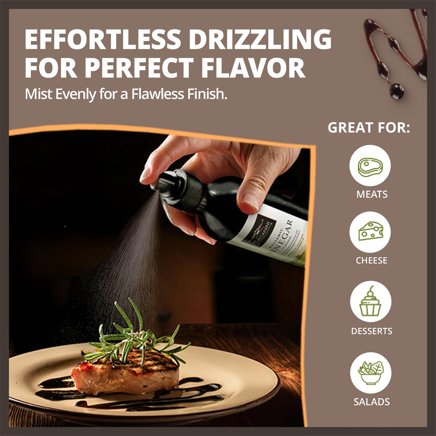 Tuscanini Italian Balsamic Vinegar Of Modena Italy, 6% Acidity, 8.45Oz (2 Pack) Glass Bottle | Spray Top | Certified Kosher