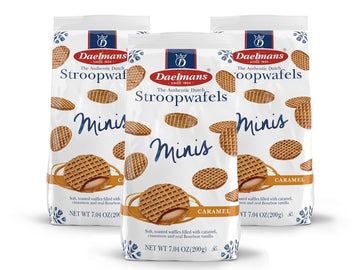 DAELMANS Stroopwafels, Dutch Waffles Soft Toasted, Pack of 3, Caramel, Office Snack, Mini Size, Kosher Dairy, Authentic Made In 