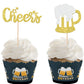 ZHUOWEISM 24 PCS Beer Mug Cupcake Toppers Gold Glitter for Weddings and Parties - Design6