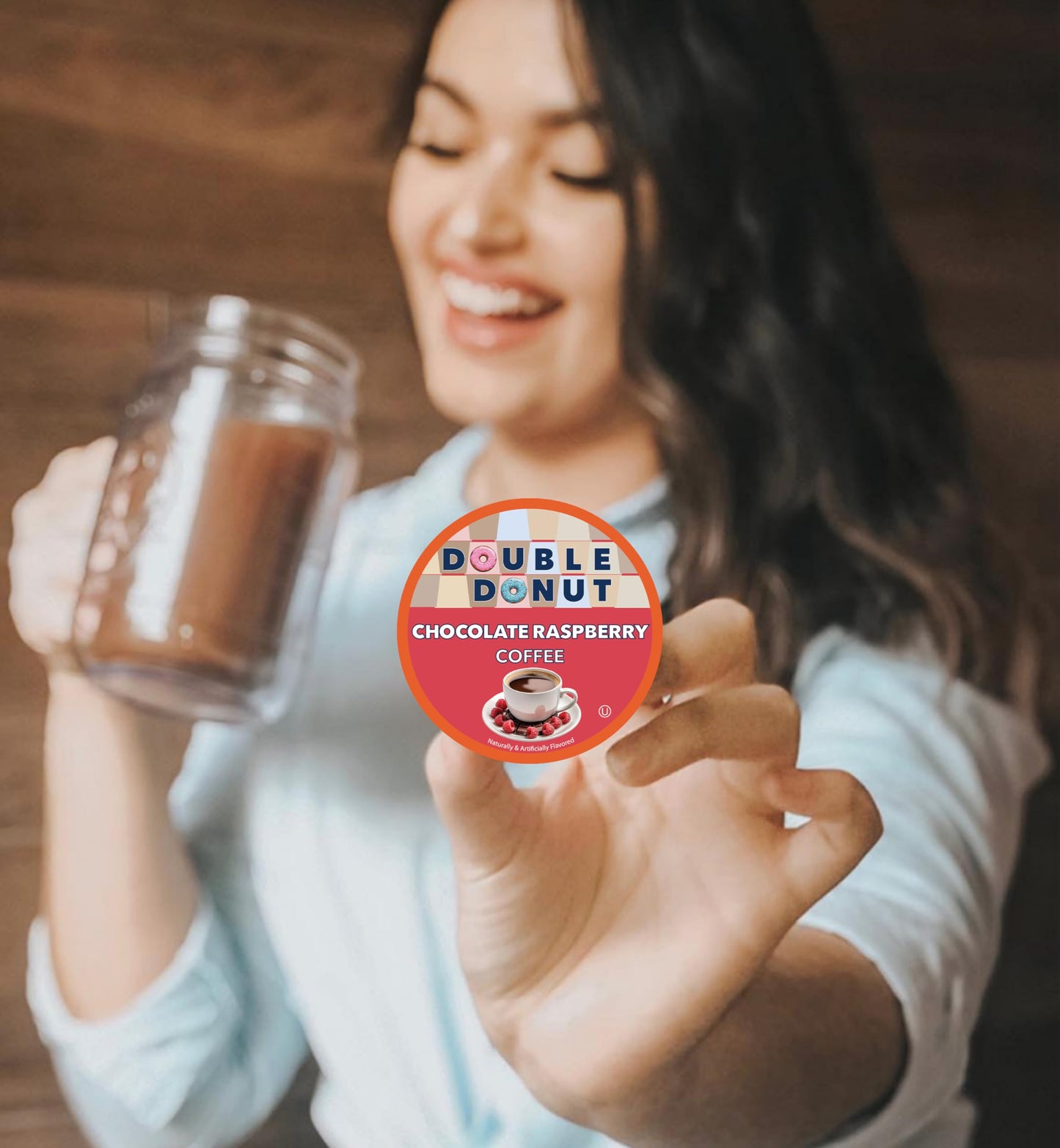 Double Donut Coffee Pods, Medium Roast, Chocolate Raspberry Flavor, 20 Count, Compatible with Keurig K Cups