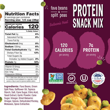 The Good Bean Protein Snack Mix - Balsamic Herb - (6 Pack) 6 Oz Resealable Bag - Fava Beans And Split Peas - Vegan Snack With Go