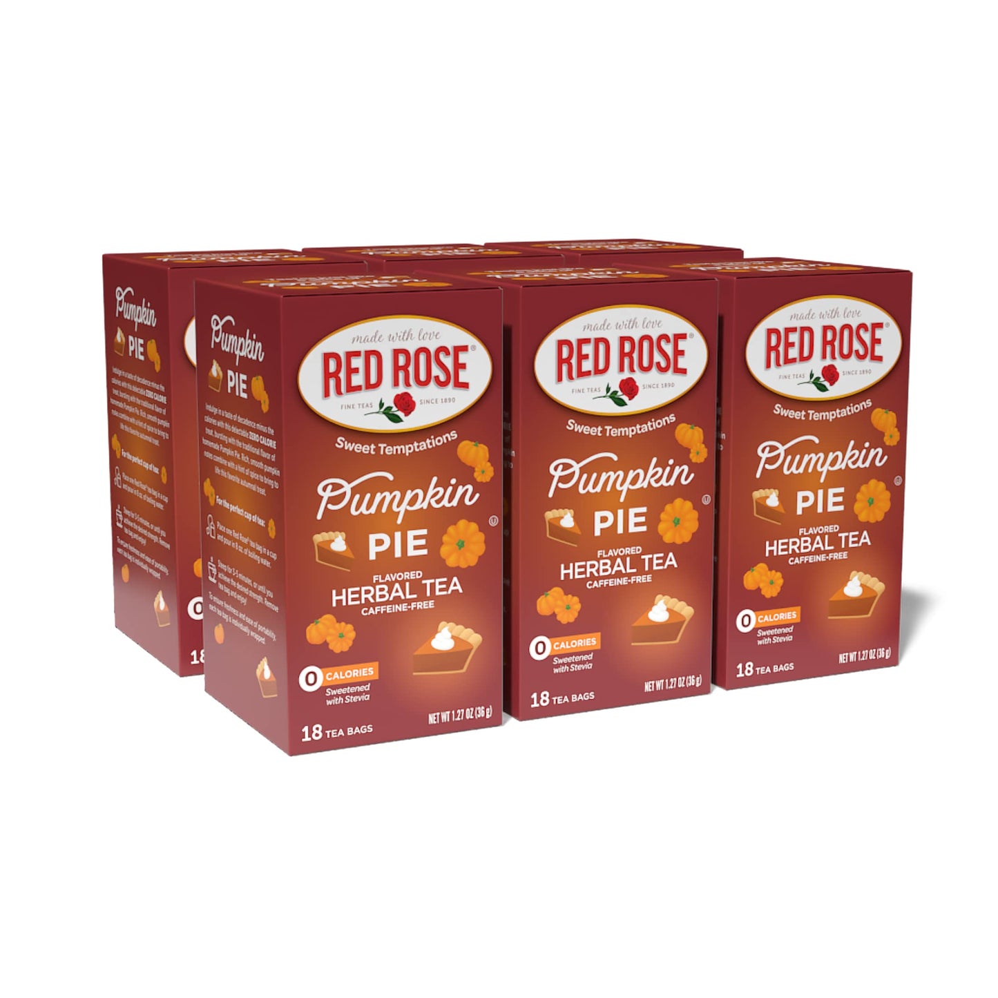 Red Rose Herbal Dessert Tea, Pumpkin Pie Flavor, Caffeine-Free, 18 Count Pack of 6, Zero Carbs, Zero Sugar