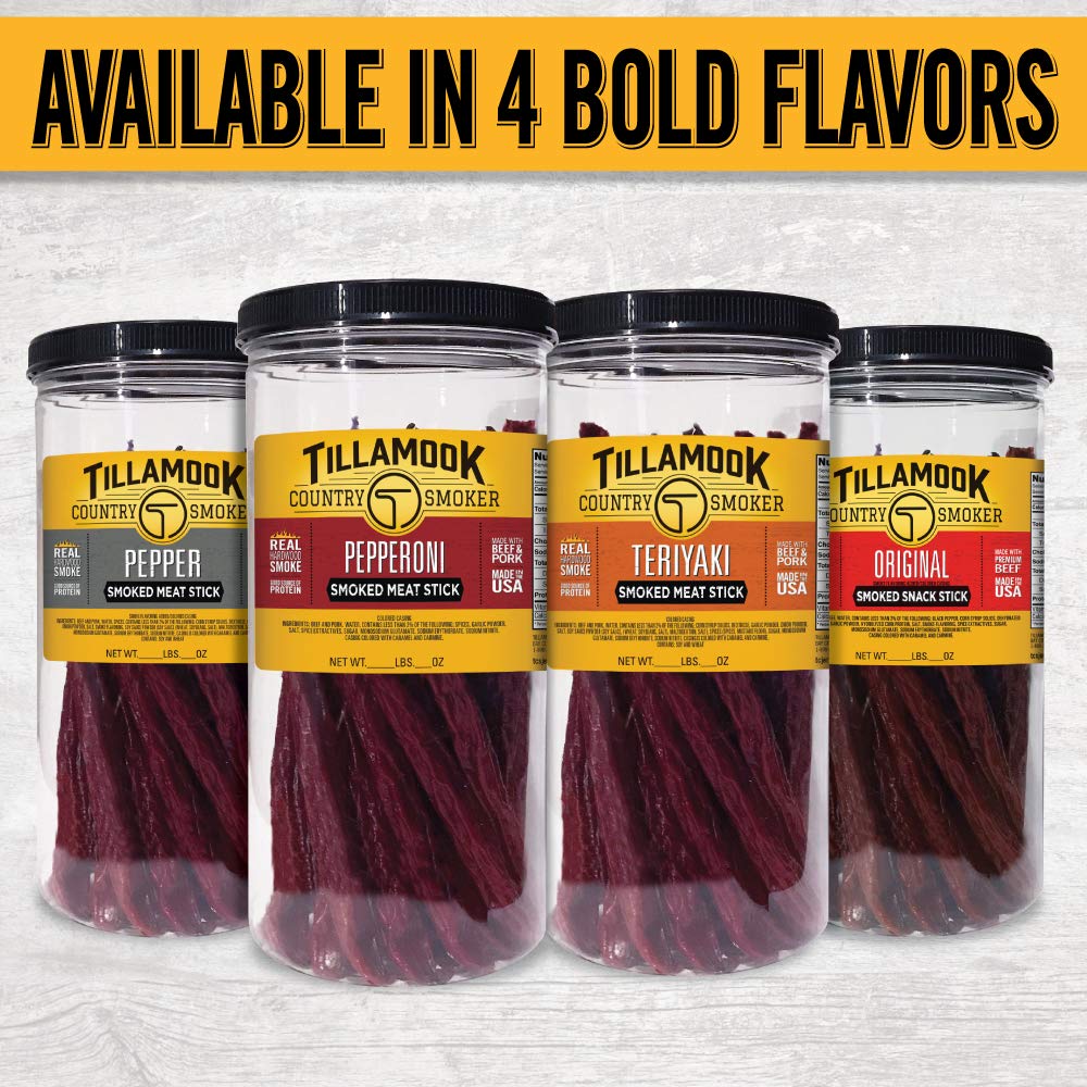 TILLAMOOK COUNTRY SMOKER Real Hardwood Smoked Sausages, Pepper, 15.2 Ounce Tall Jar, 20 Count