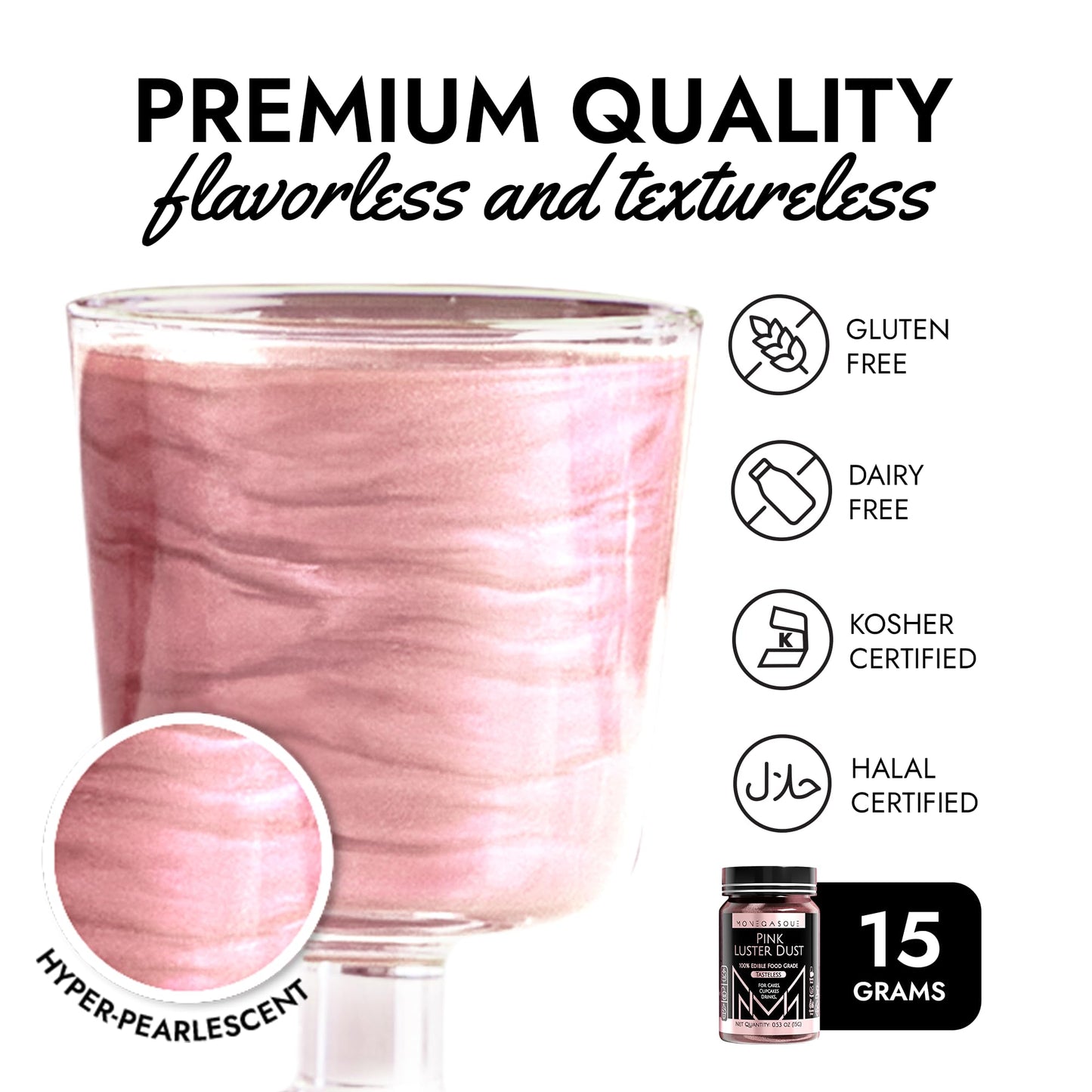 Mon  Gasque Luster Dust Pink Edible Glitter For Cocktails 15G - Premium Pink Halloween Cake Decorations - Edible Pink Drink Glit