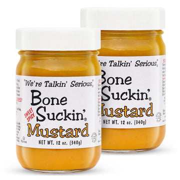 Bone Suckin Variety Mustard, 12 oz in Glass Bottle - Gourmet Jalapeno Mustard, Sweet Spicy, Creamy & Tangy, Gluten-Free, Non-GM