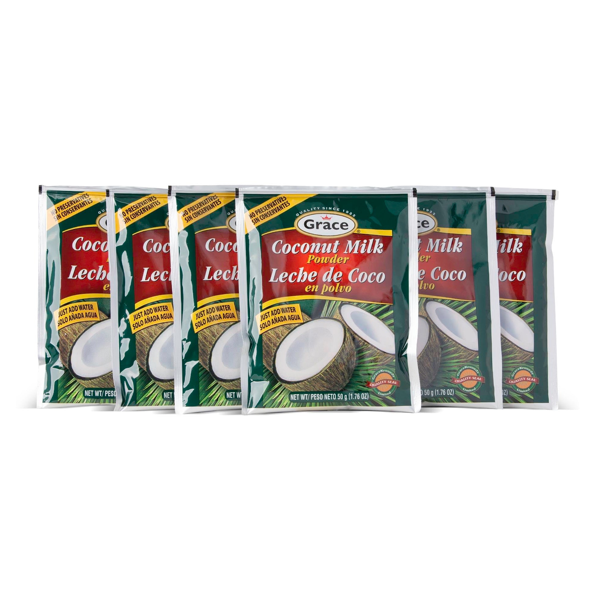 Grace Coconut Milk Powder - 1.76oz Pack of 6 - No Preservatives - Green