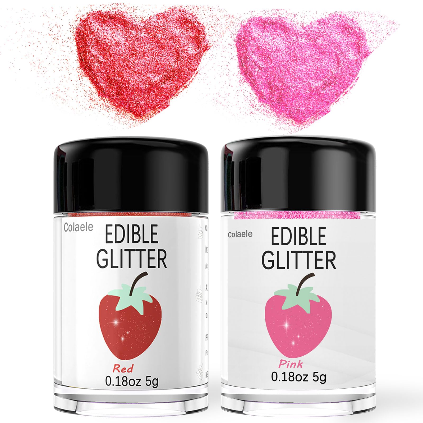 Colaele Red Pink Edible Glitter Powder for Cakes & Drinks - 5g Food Grade Luster Dust
