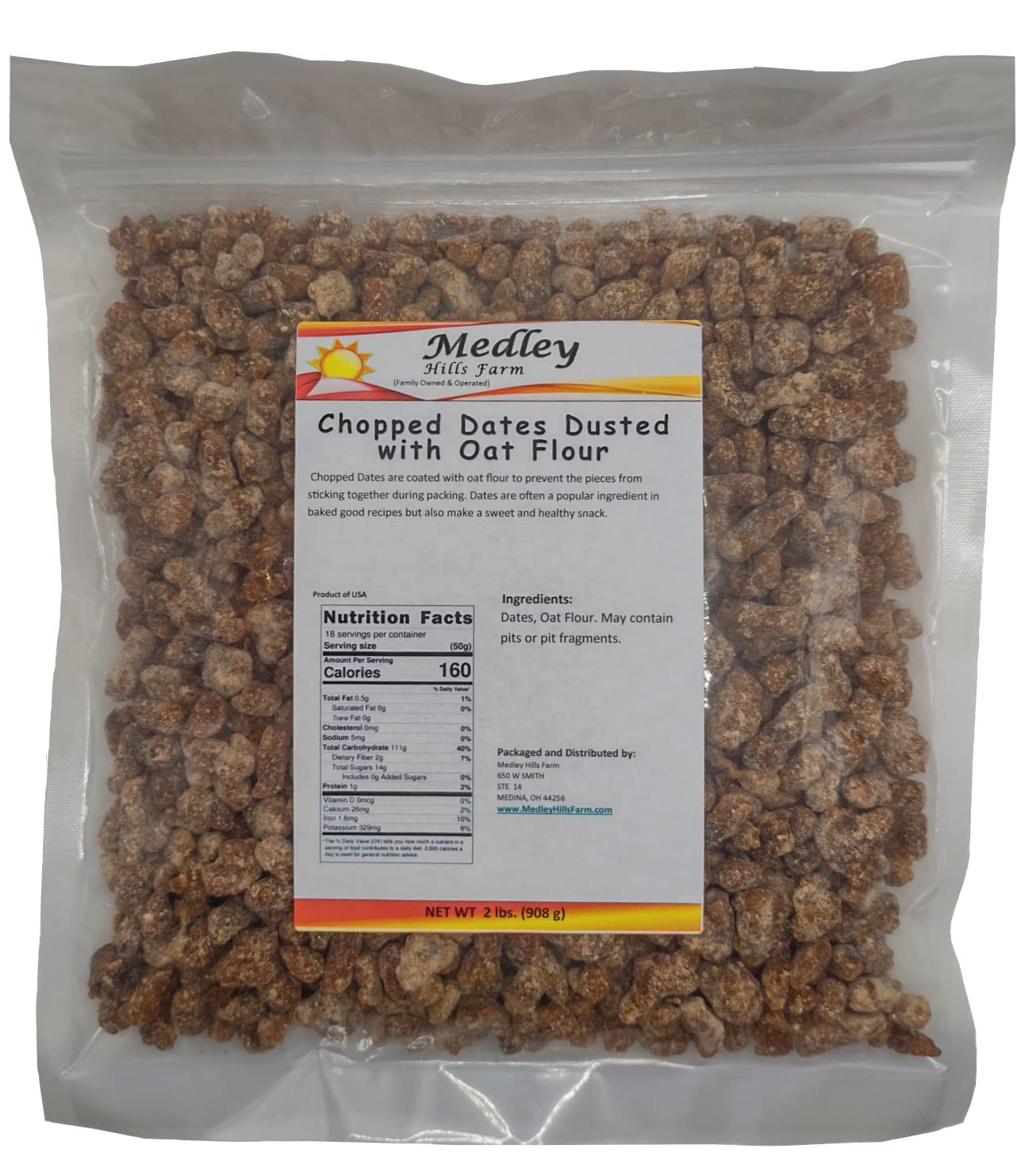 Medley Hills Farm Chopped Dates Dusted with Oat Flour, No Added Sugar, 2 lbs Resealable Bag