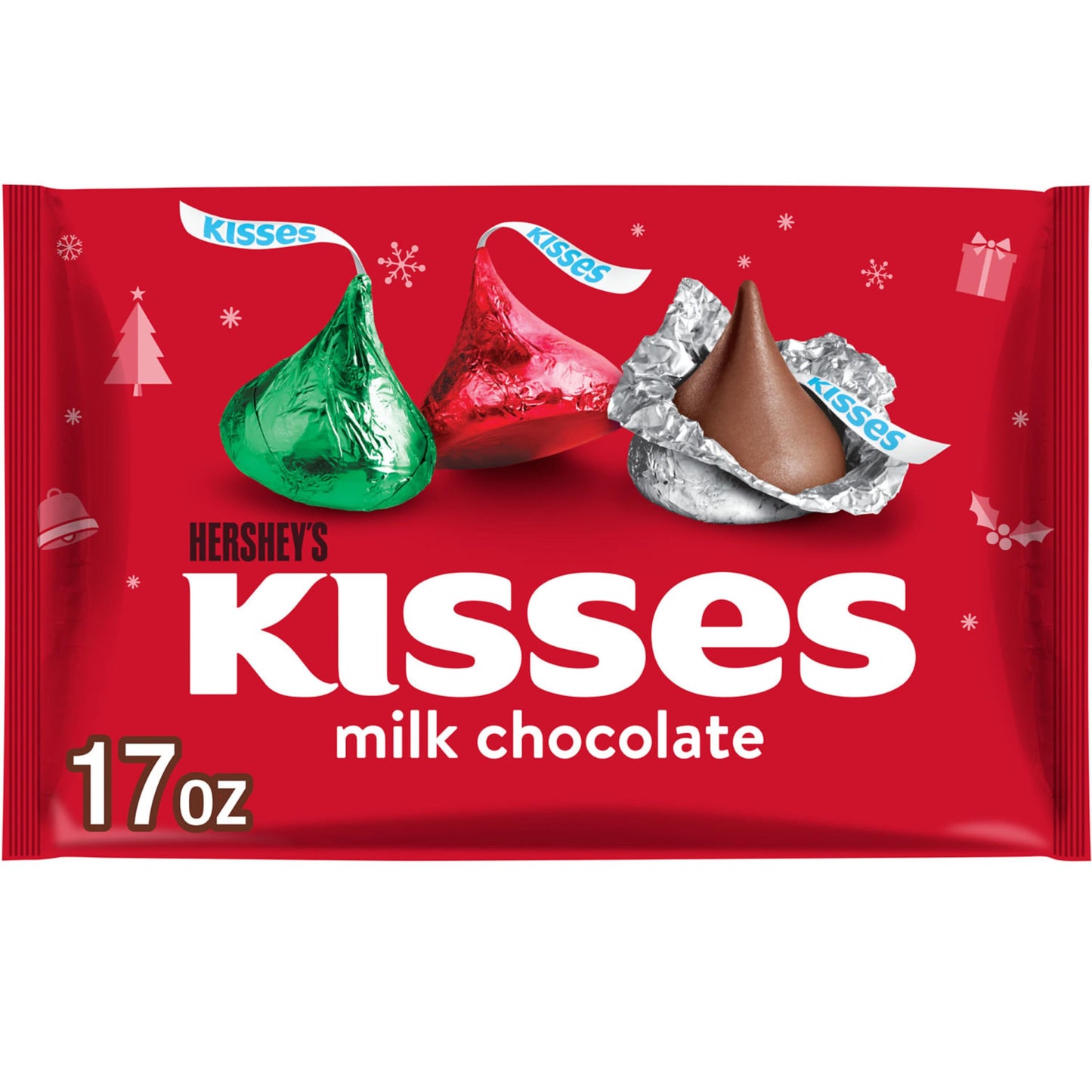 HERSHEYS KISSES Milk Chocolate, Christmas Candy Bag, 17 oz