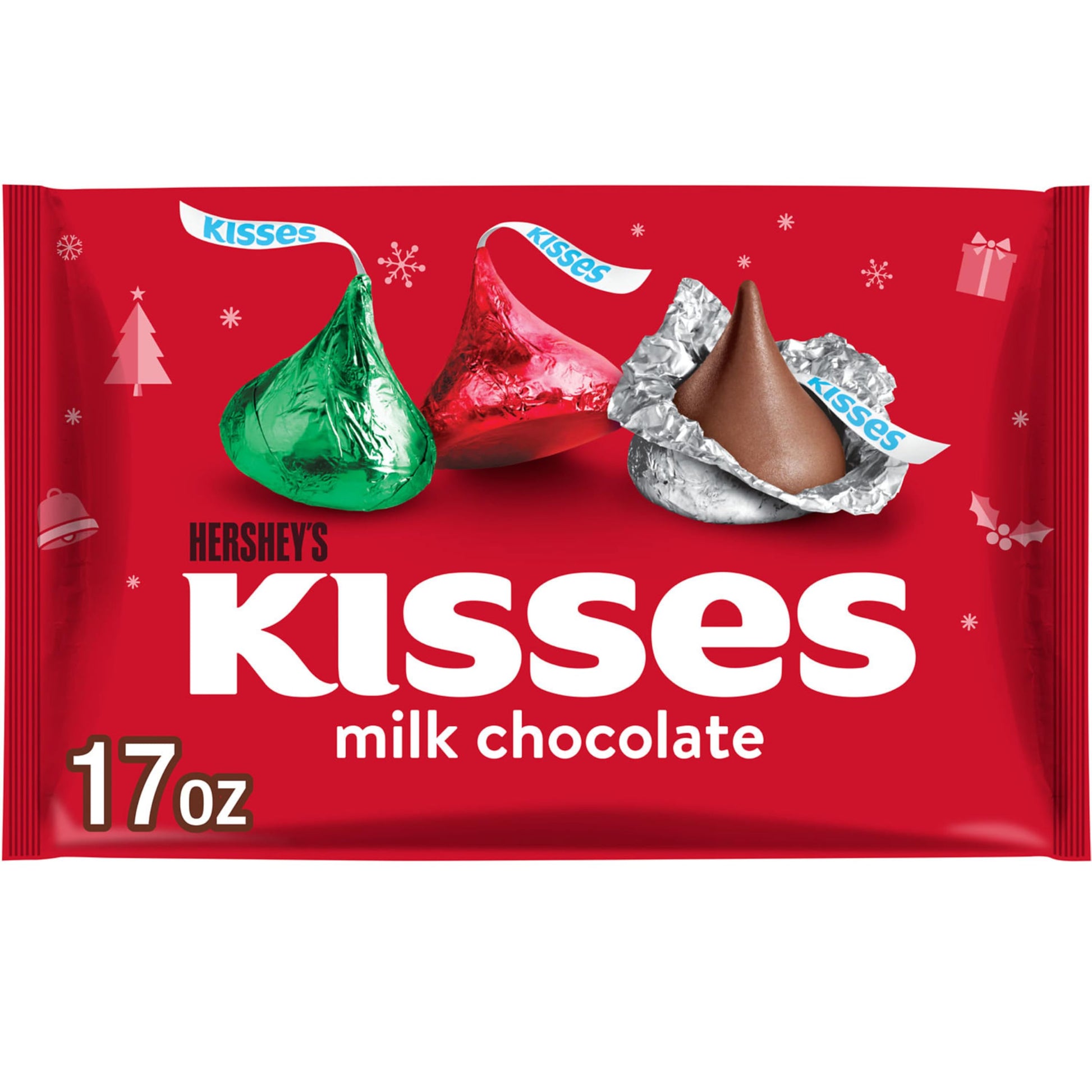 HERSHEYS KISSES Milk Chocolate, Christmas Candy Bag, 17 oz