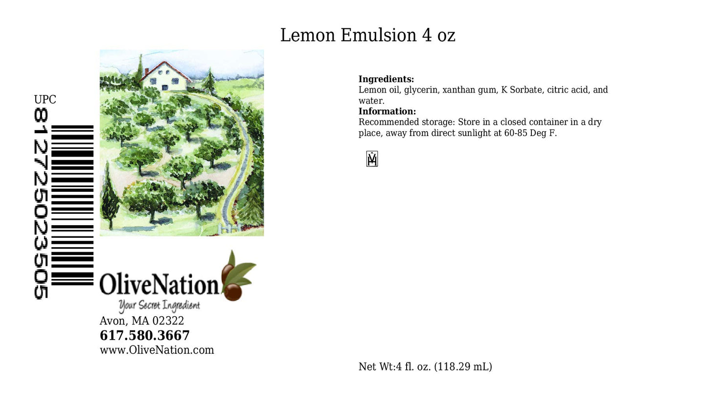 OLIVENATION Lemon Emulsion for Baking, Water Soluble, Kosher, Vegan, 4 Fl Oz