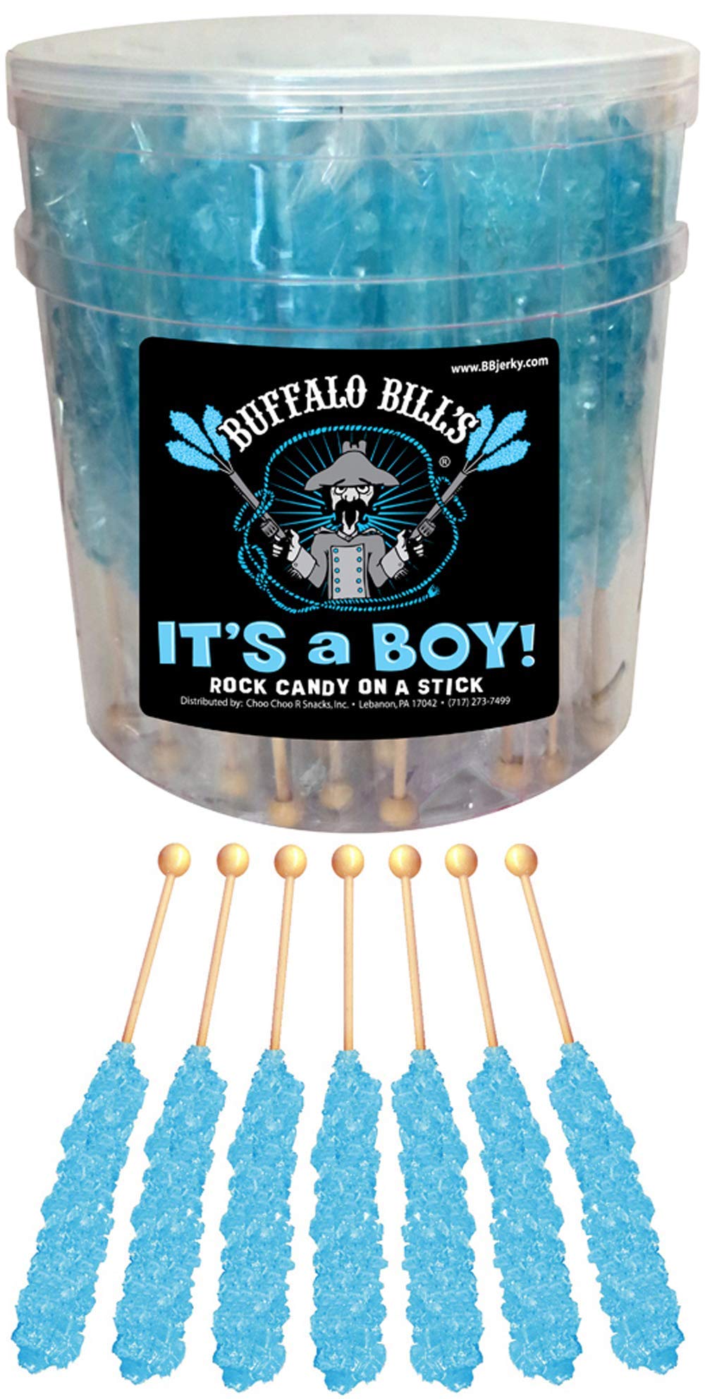 Buffalo Bills Its A Boy Light Blue Rock Candy On A Stick (36-ct tub wrapped rock candy sticks)