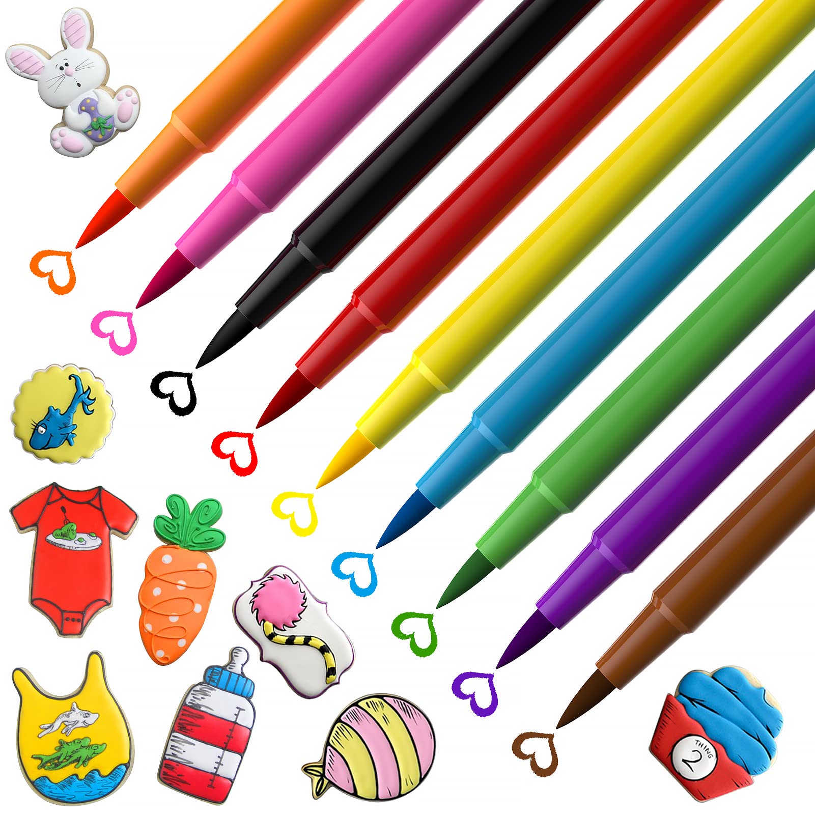 Food Coloring Pens - 9Pcs Valuetalks Edible Food Markers For Cookie Decorating, Food Grade, Edible Pens For Cakes, Cookies, Fros
