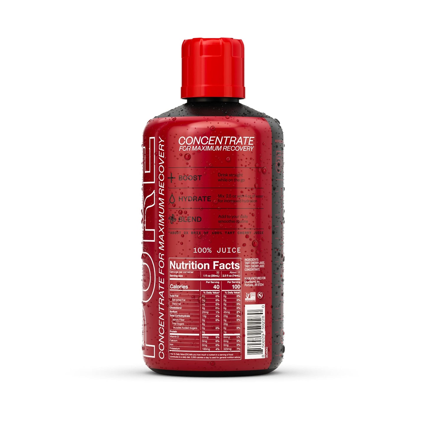 Cheribundi | 100% Tart Cherry Juice Pure Concentrate Multiserve | 32 Fluid Ounce Bottle for Maximum Recovery with 480 Tart Cherries | 100 Calories  0 Preservatives  Non-GMO | 32 fl oz