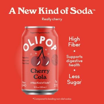 Olipop Prebiotic Soda Pop, Cherry Cola, Pantry Pack Packed With Prebiotics, Fiber, And Botanicals, Gluten Free, Vegan, Gmo Free,