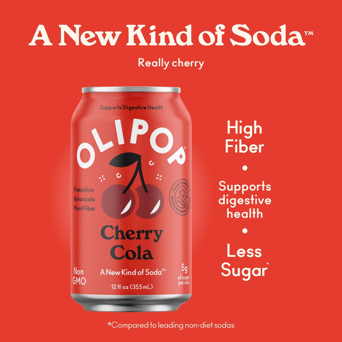 OLIPOP Prebiotic Soda Pop  Cherry Cola  Prebiotics  Botanicals  Plant Fiber  12 fl oz (4 Cans)
