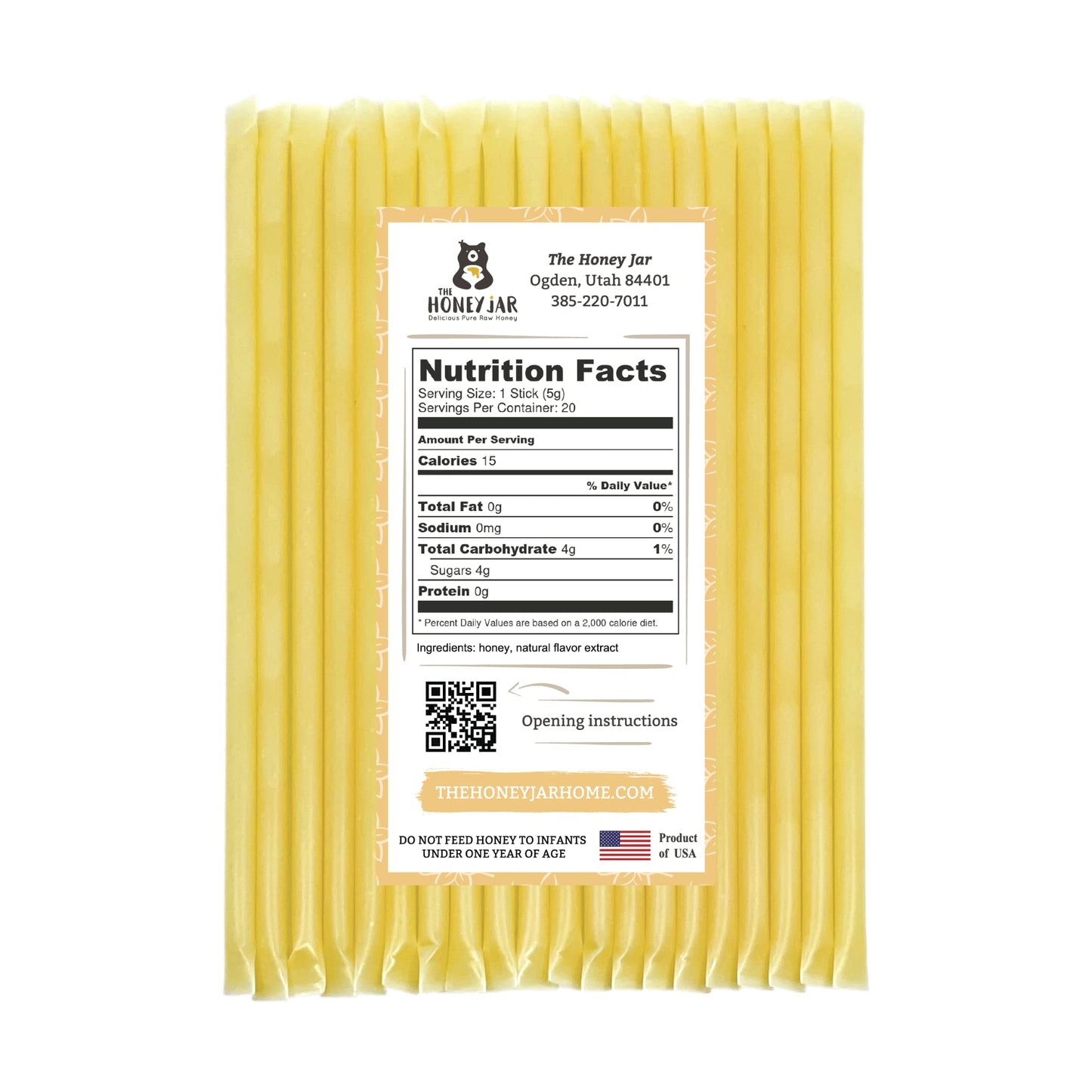 The Honey Jar Vanilla Flavored Honey Sticks - Pure Honey Straws for Tea/Coffee - 20 Count
