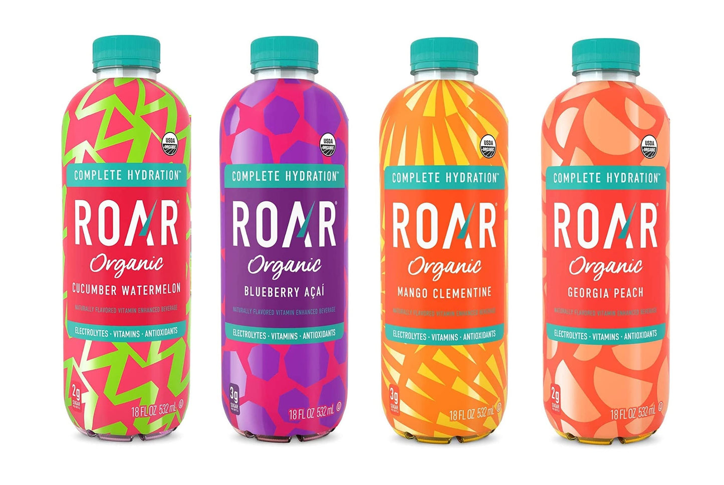 ROAR Organic Electrolyte Infusions Variety Pack - 4 Flavors, Low-Sugar, Coconut Water, 18 Fl Oz, Pack of 8