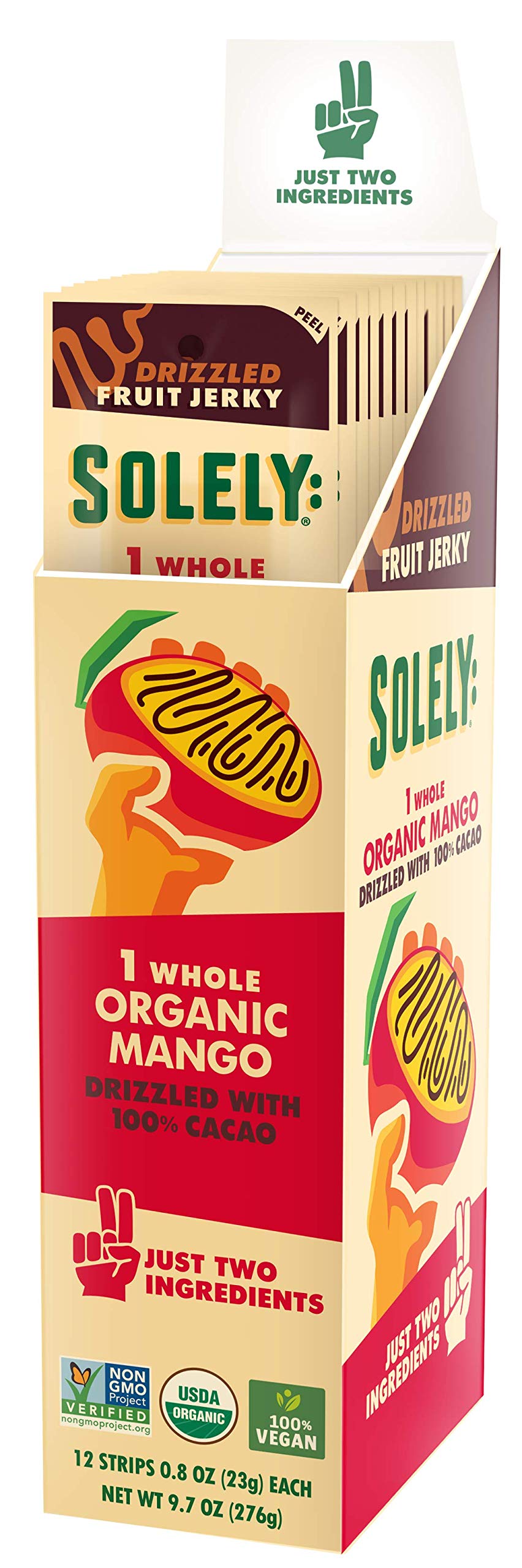 SOLELY - Organic Mango Chocolate Drizzled Fruit Jerky - 12 Individually Wrapped Strips - Fruit Leather Made from Dried Fruit - H