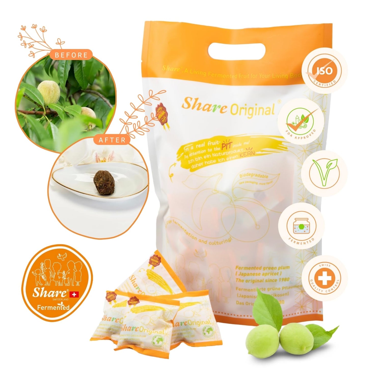 Share Original® Fermented Green Plum Japanese Apricot, 1.1lb, Vegan, 30+ Months Fermented, Sweet-Sour Flavor