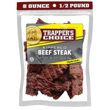 Old Trapper, Trapper'S Choice Teriyaki Kippered Beef Steak, Eight-Ounce Individual Package, Savory Sweet Meat Snacks, 10 Grams O