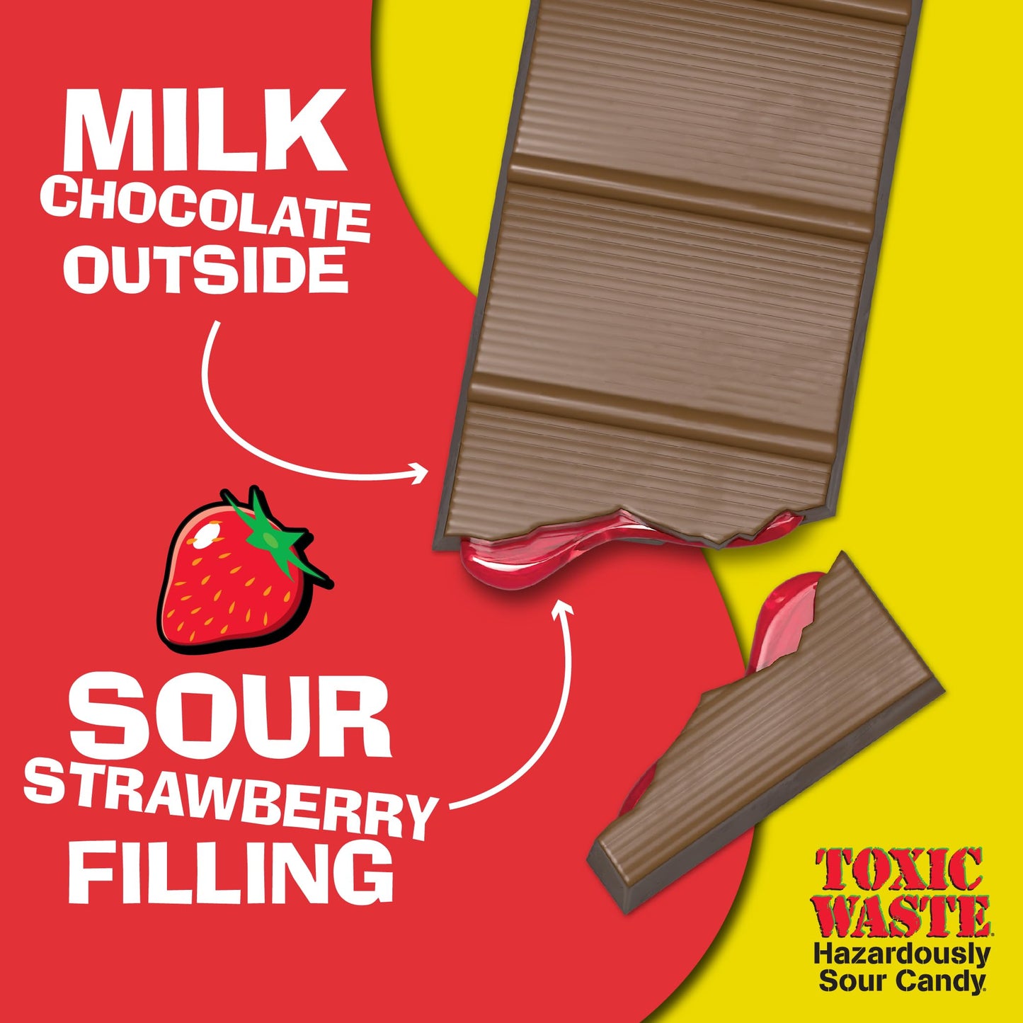 Toxic Waste - Slime Licker Chocolate Bar - Sour-Filled Milk Chocolate Candy - Strawberry - 3-Pack