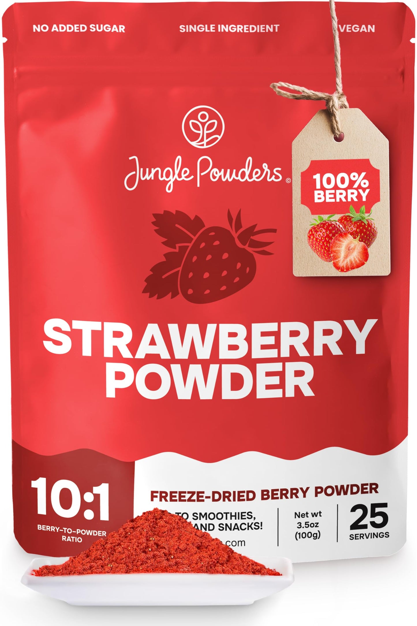 Jungle Powders Strawberry Powder 3.5 Ounce Bag Freeze Dried Strawberry Powder Dehydrated Strawberries Flavoring Additive Free Ex