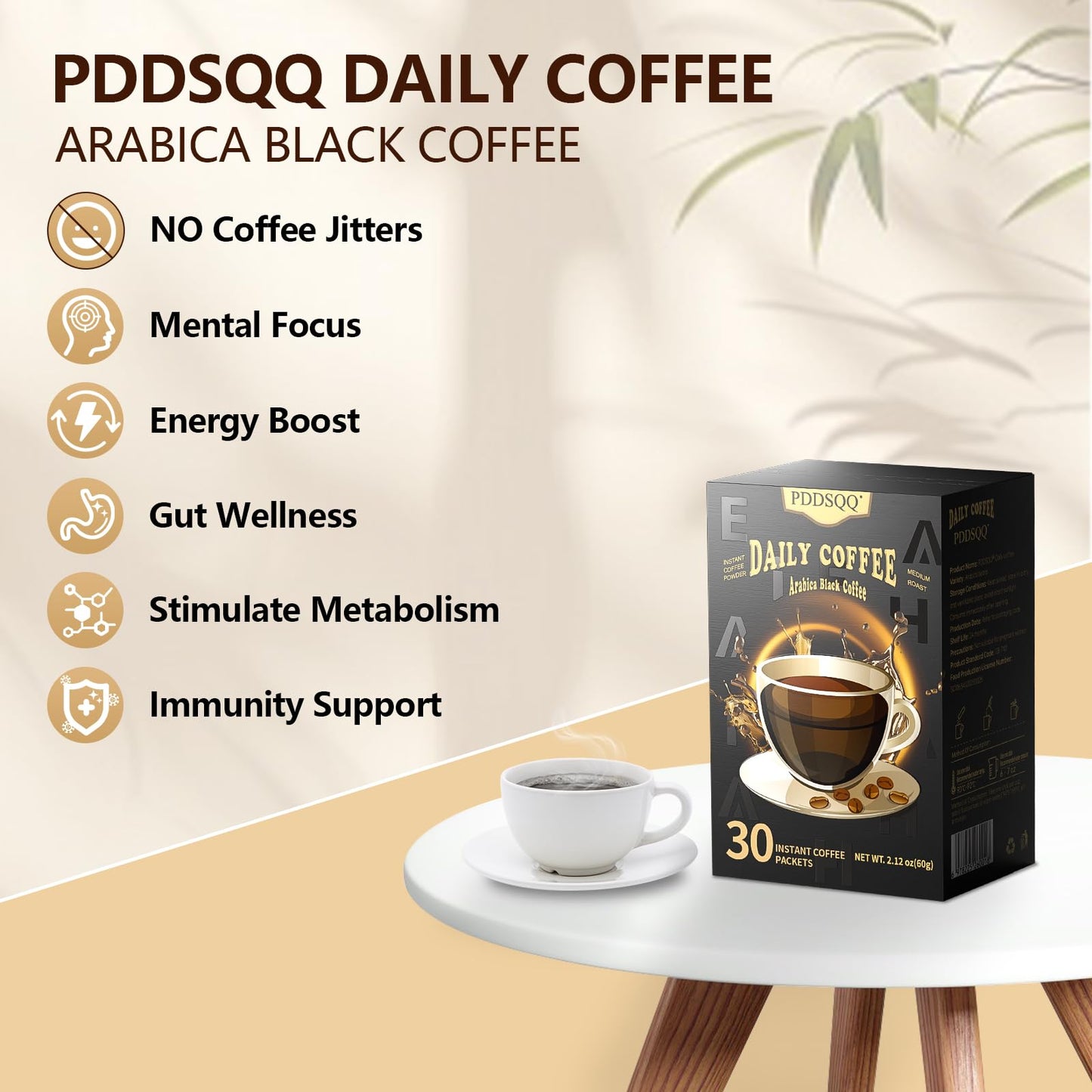 PDDSQQ Instant Coffee Packets, Medium Roast Arabica, 30 Sachets, Sugar Free, Single Serve Sticks for Camping and Travel